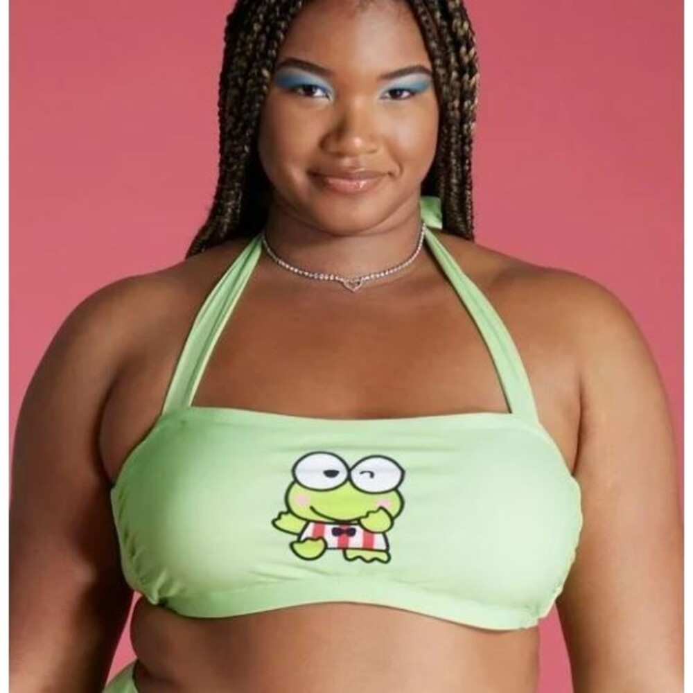 NWT Hot Topic Sanrio Keroppi Green Wireless Halter Bandeau Bikini Swim Top Sz 5